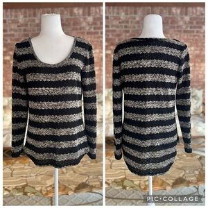 Xhilaration Top Crochet Knit Black Striped High Low Lightweight M Casual